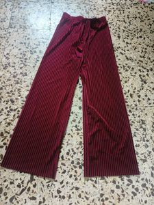 Burgundy Velvet Striped Palazzo Pants