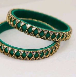 Elegant Emerald Bangles with Stone Embellishments