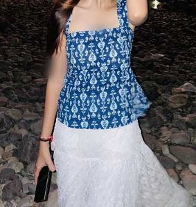 Blue &amp; White Ethnic Print Top