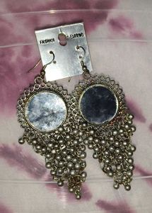 Oxidized Mirror Jhumka Earrings