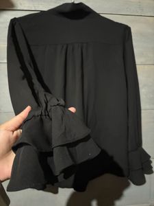 Elegant Black Tie Neck Blouse