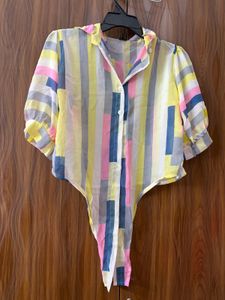 Sheer Striped Tie-Up Top