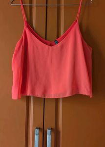Chic Neon Orange Flowy Crop Top