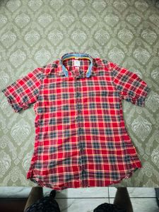 s.oliver Men's Red Plaid Short Sleeve Shirt
