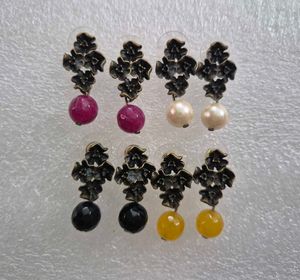 Elegant Floral Drop Earrings with Gemstones