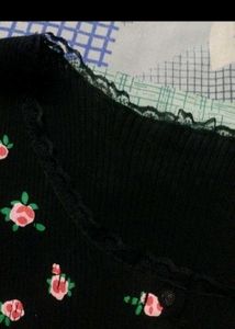 Floral Print Black Top