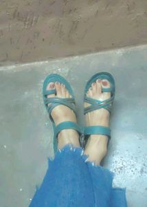 Teal Strappy Flat Sandals