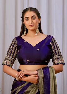 Elegant Purple &amp; Gold Striped Saree