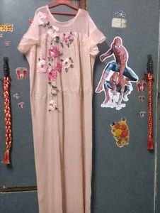 Pink Embroidered Maxi Dress with Floral Appliques