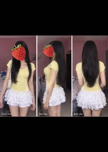 Cute Yellow Lace Trim Crop Top