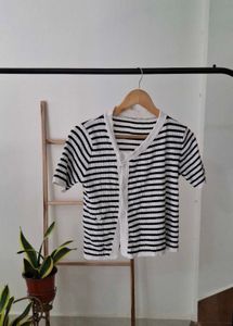 Striped Short Sleeve Cardigan top