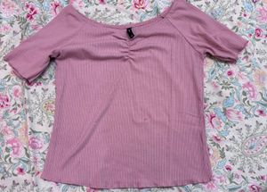 Dusty Rose Ribbed Off-Shoulder Top