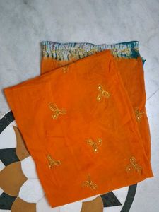 Orange Embroidered semi Odhna