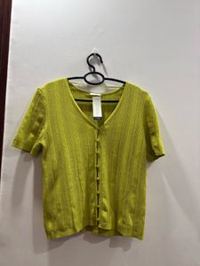 olive Green Ribbed Stretch Button-Down Top