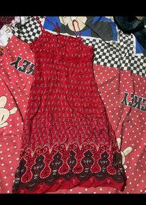 Red Printed Midi Dress