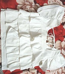 White Ruffle Puff Sleeve Top