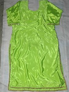 Vibrant Green Kurta with Embellished Sleeves