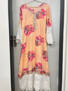 Peach Floral Anarkali Lace Detailing🎀
