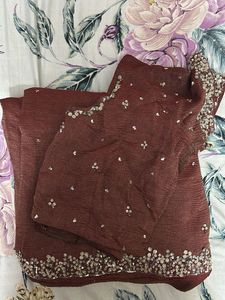 Embellished Maroon Chiffon Saree