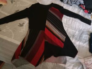 Asymmetrical Striped Long Sleeve Top, for winter