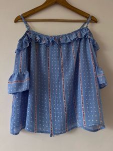 Blue Polka Dot Off-Shoulder Top