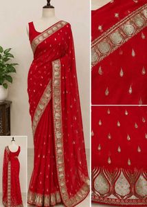 Elegant Red Embroidered Saree