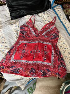 y2k Red Paisley Print Cami Top