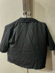 Stylish Black Cropped Button-Up Shirt