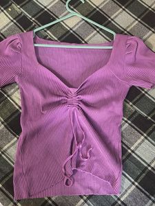 Chic Ribbed Drawstring Top