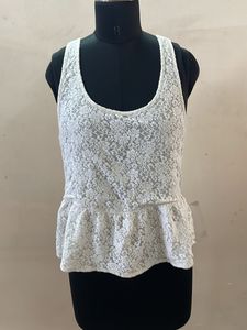 White Lace Peplum Tank Top