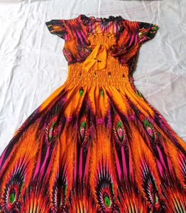 Colorful Peacock Print Dress