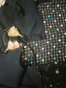 Elegant Black Sequined Kurta Sharara Set