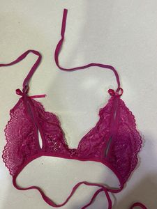 Pink Lace Bralette Tie up