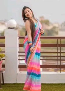 Trendy Multicolor Striped Georgette Saree