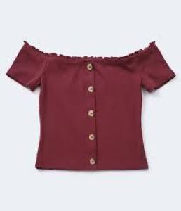 Maroon Off-Shoulder Button-Up Top