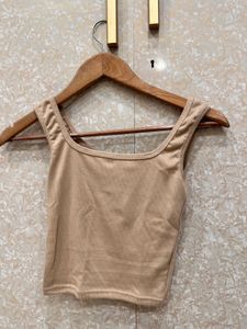 Basic Beige Cropped Tank Top