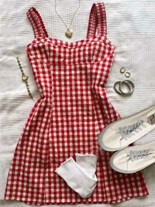 y2k Red Gingham Summer Dress