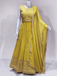 Yellow color lhega choly heavy sequin 3psc set
