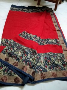 Red Saree with Abstract Print