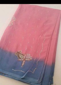 Elegant Pink &amp; Blue Ombre Saree