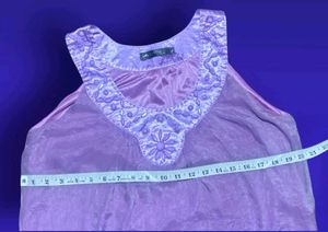 💜 Elegant Purple Shimmer Sleeveless Nighty | Soft