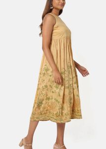 Pretty Beige Gold  Midi Dress
