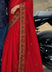 Elegant Red Embroidered Saree