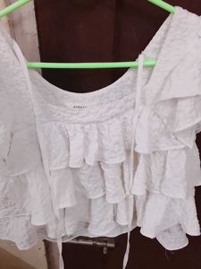 White Ruffled Short Sleeve Top