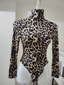 S- Leopard Print Turtleneck Bodysuit