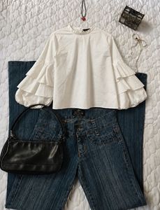 ZARA White Ruffled Sleeve Top