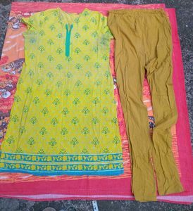 Lime Green 🍋‍🟩 Kurti &amp; Leggings Set