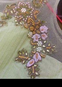 bust 38 Elegant Green Embroidered Gown