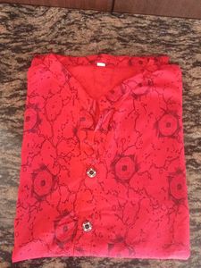 Red Floral Print Kurta