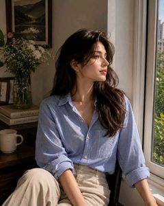 New with tag Korean Chic Striped Button-Up Shirt